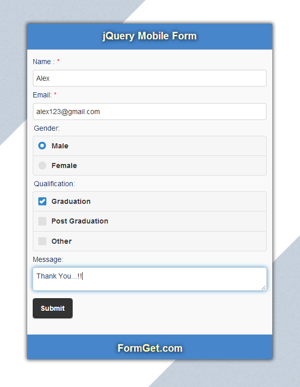 jQuery Mobile Form Example | FormGet