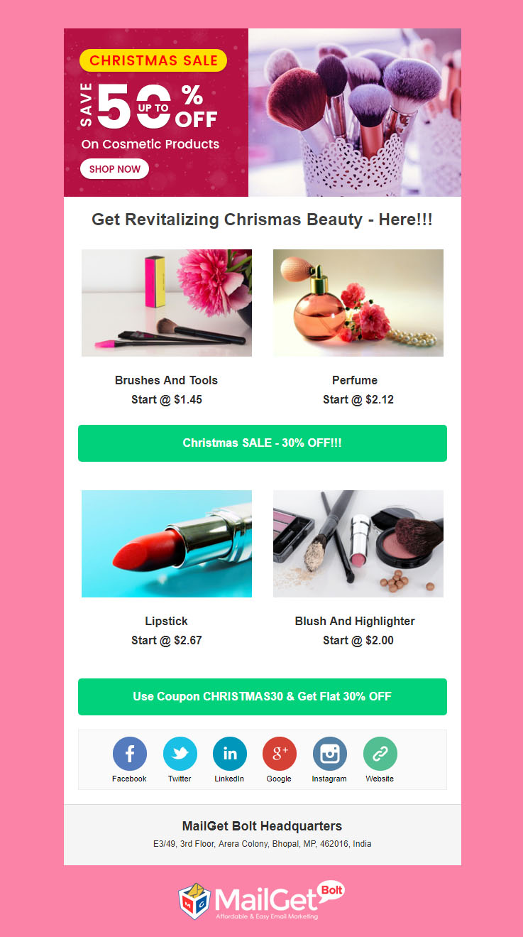 Cosmetics Free Christmas Email Templates
